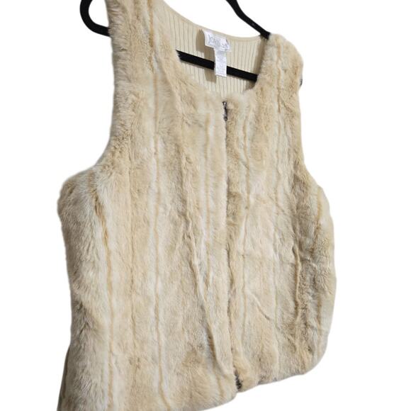 Jordan Faux Fur Zip Front Vest Women’s Large Beige with Cream Collar - Picture 4 of 7